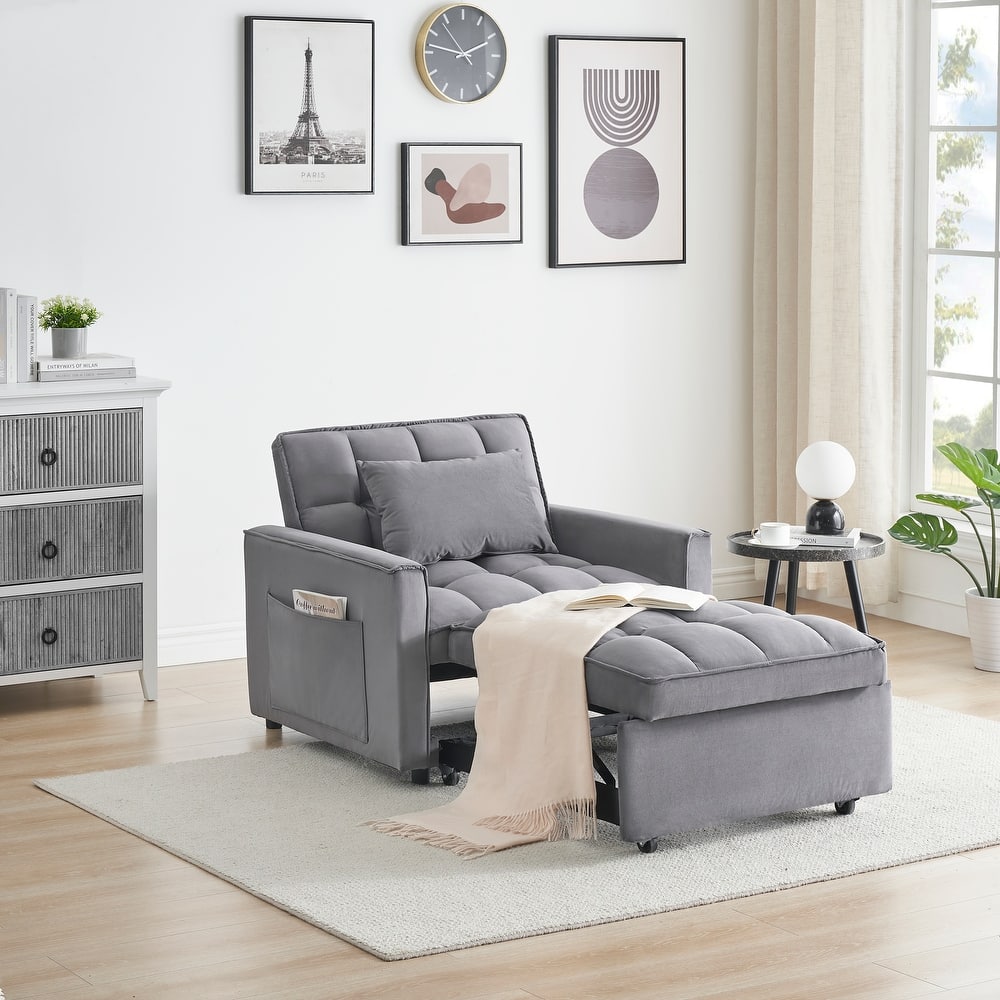 Dark Grey Convertible Sofa Bed with Adjustable Back and Wheel