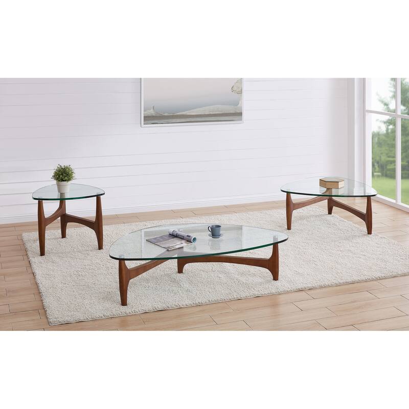 Ledell 24" Side Table in Clear Glass and Walnut