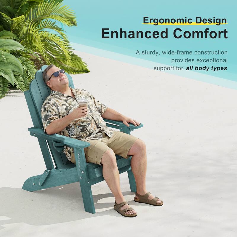 HDPE All-Weather Folding Adirondack Chair with Cup Holder