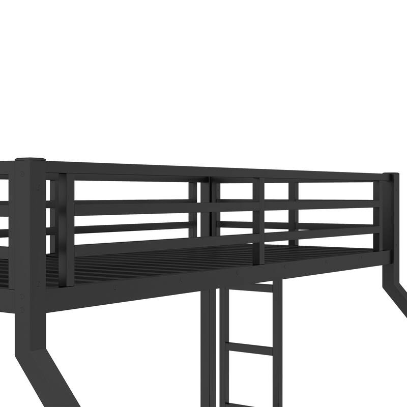 Roomfitters Metal Twin XL Over Queen Bunk Bed Frame with Safety Rail & Ladder, Space-Saving Design, Black