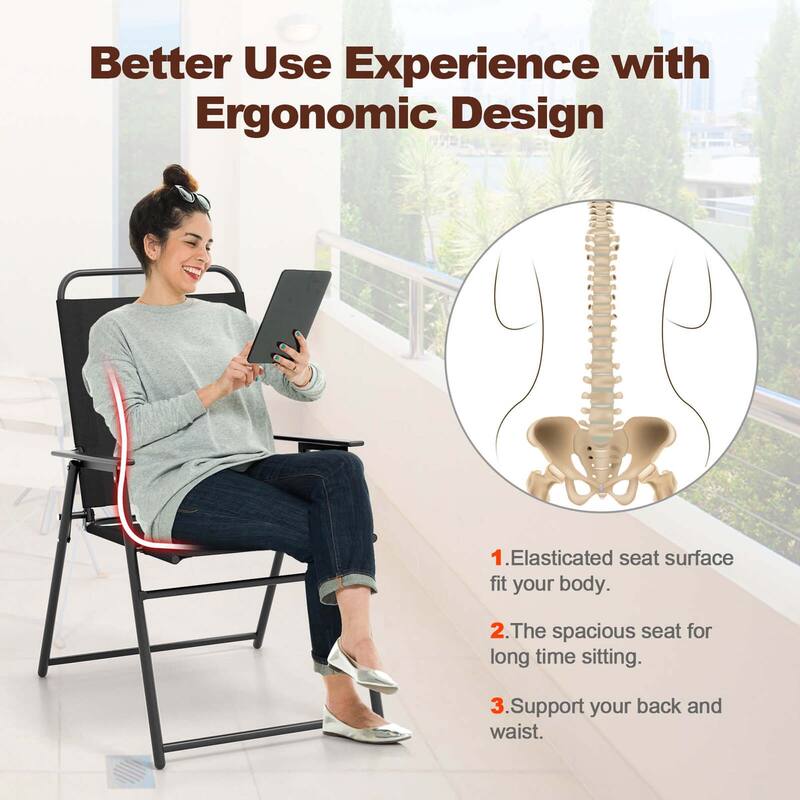 Costway 2pcs Patio Folding Chairs Dining Armrest Backrest Outdoor - See Details