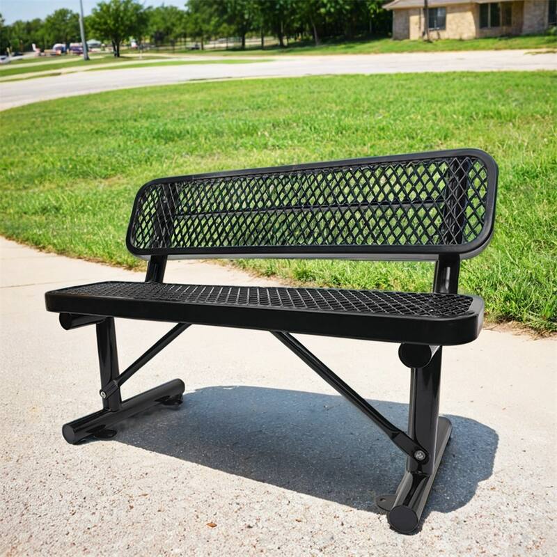 4 ft. Outdoor Steel Bench with Backrest in Black