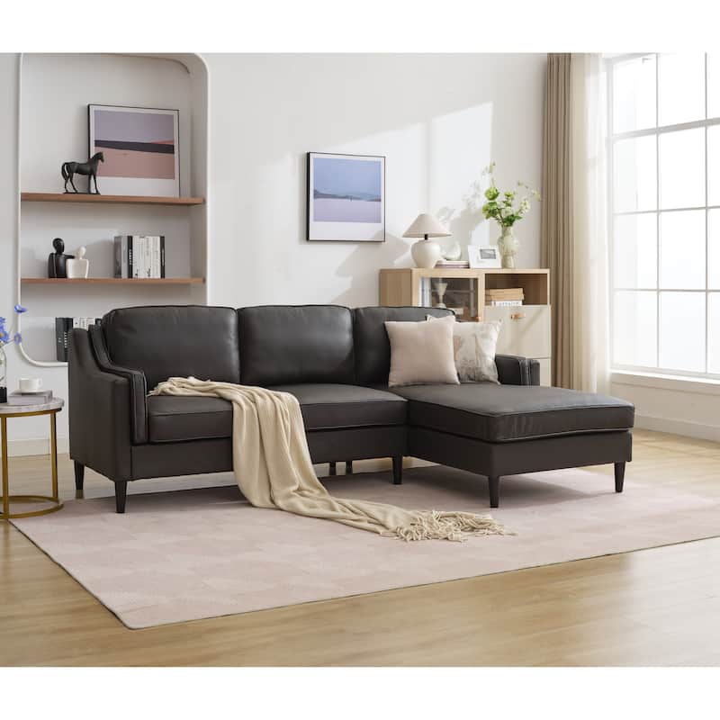 94.5" Genuine Leather L-Shaped Sectional Sofa with Left Chaise & Modern Design