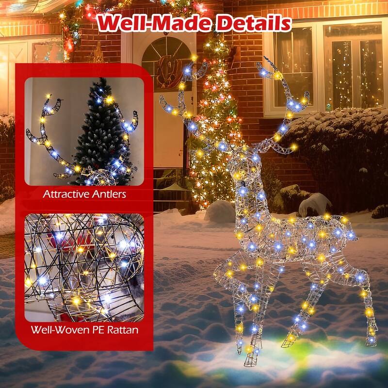 Gymax Christmas 3D Lighted Reindeer Pre-Lit Rattan Buck w/ Large