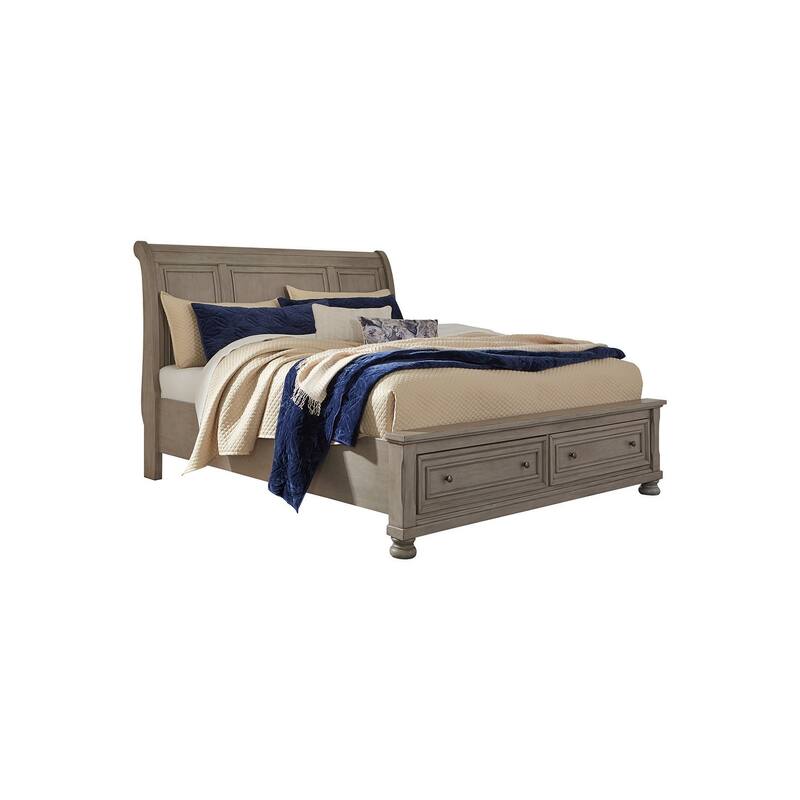 Lettner Light Gray Sleigh Bed with Storage