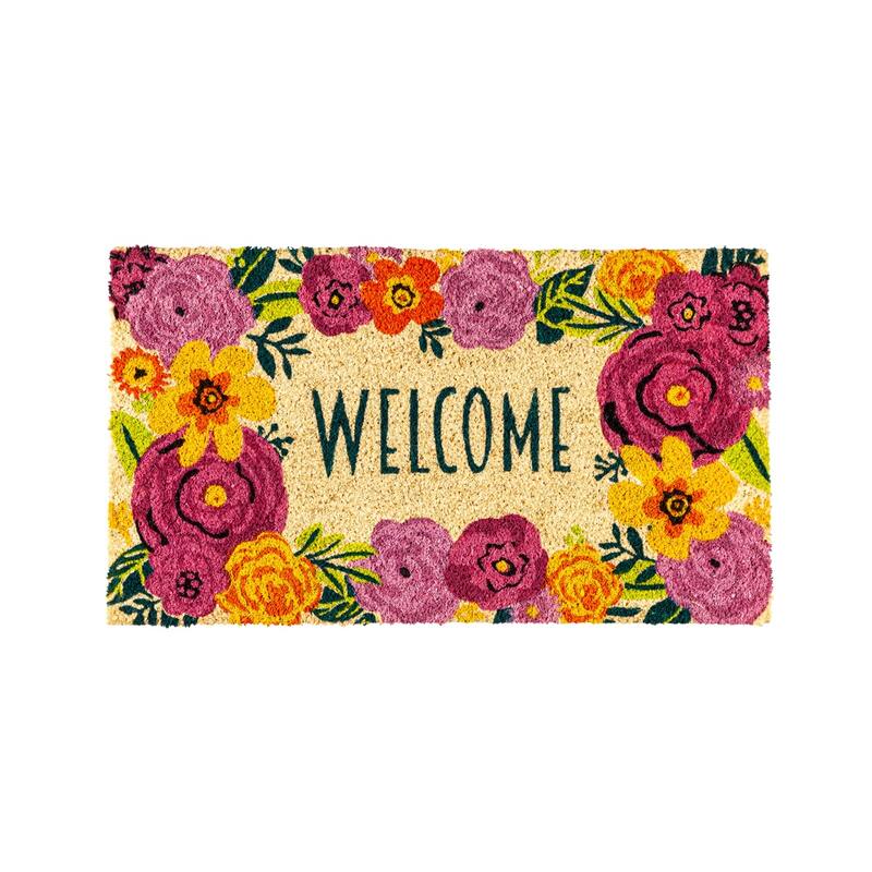 Garden Flowers "Welcome" Coir Mat
