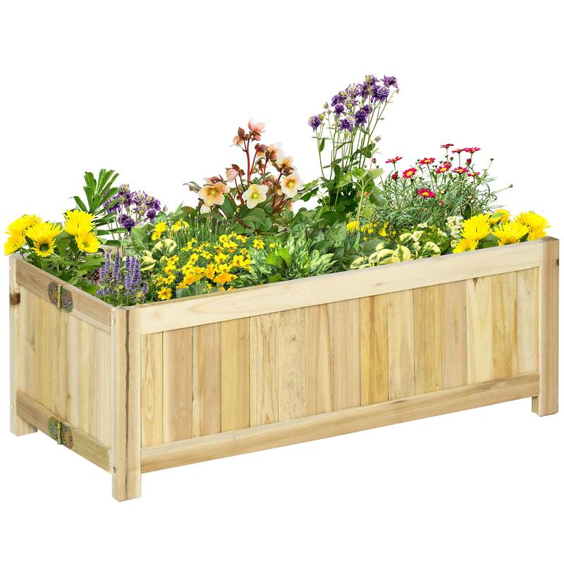 Outsunny 28'' x 12'' Foldable Raised Garden Bed, Elevated Planter Box, Wooden Planting Bed for Vegetables, Herbs, and Flowers