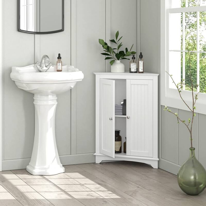Home Floor Corner Cabinet with Two Doors and Shelves - 12.4"D x 23.62"W x 31.89"H