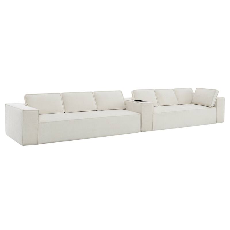 129.5" Chenille Modular Sectional Sofa with Wrinkle-Resistant Fabric, 6-Seater L-Shaped Cloud Couch, No Assembly Required