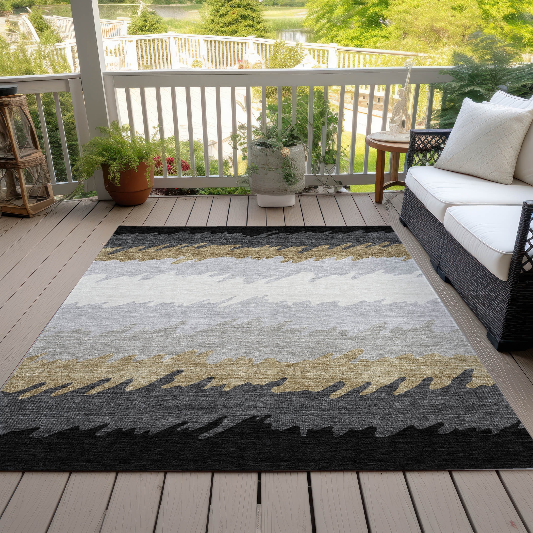Machine Washable Indoor/ Outdoor Chantille Abstract Ombre Rug