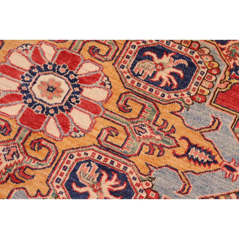 Rustic Super Kazak Zuri Red/Blue Hand Knotted Wool Rug - 8'2'' x 10'2''