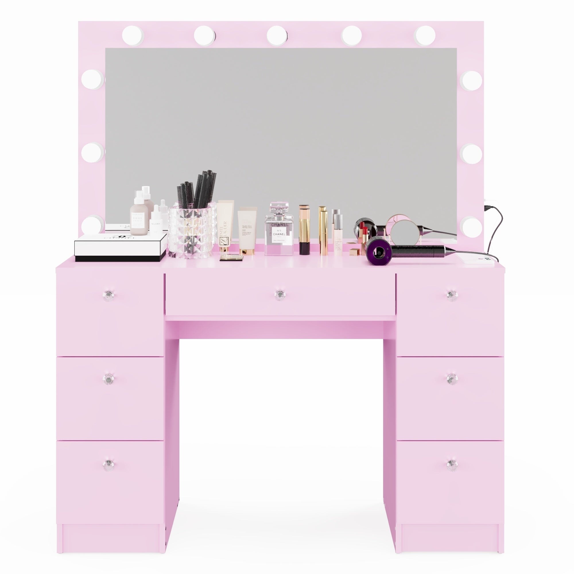 Boahaus Makeup Vanity 7 Drawers Lighted Crystal Knobs USB Port