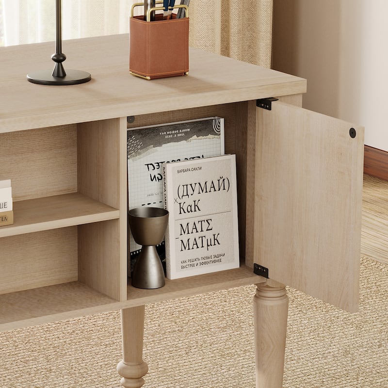 56'' Farmhouse Executive Desk with Drawers White/Oak - 5 Drawers and 2 Doors