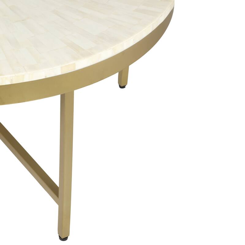 Sevita Alaric Round Bone Inlay and Gold Steel Cross-Leg Coffee Table, 36" W x 18" High - 36" Diameter x 18" H