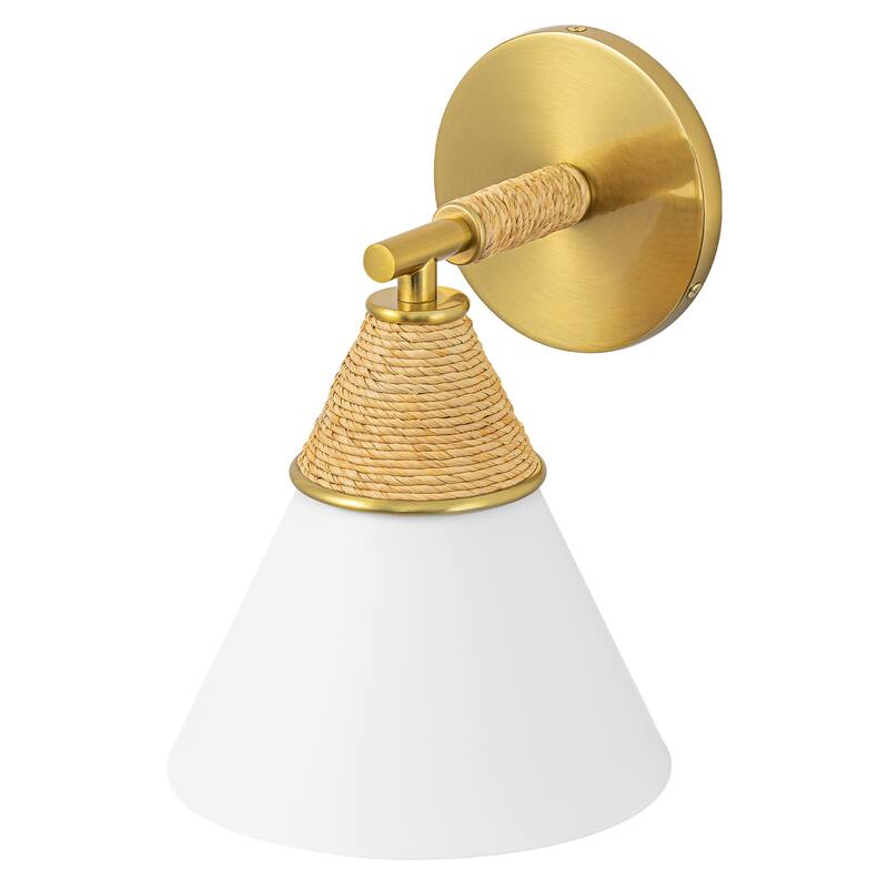 Wall Sconce with Milky Metal Cone Shade and Hand-Wrapped Jute Rope