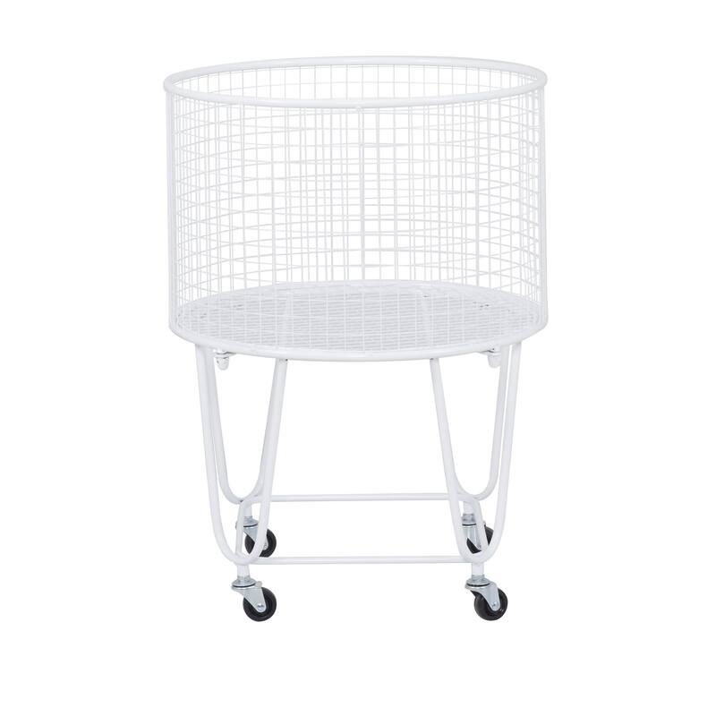 Metal Deep Set Metal Mesh Laundry Basket Storage Cart with Wheels - Gold or White - Roche River Decor