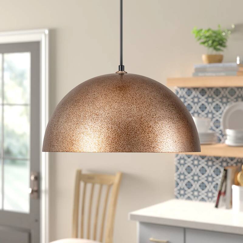 1-Light Modern Industrial Distressed Gold Leaf Bowl Dome Oversized Pendant Light for Kitchen Island