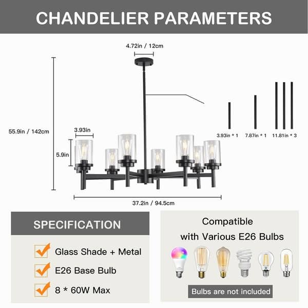 Modern Black Farmhouse Chandelier Dining Room Light Fixture Over Table Industrial Lighting for Living Room Foyer Kitchen