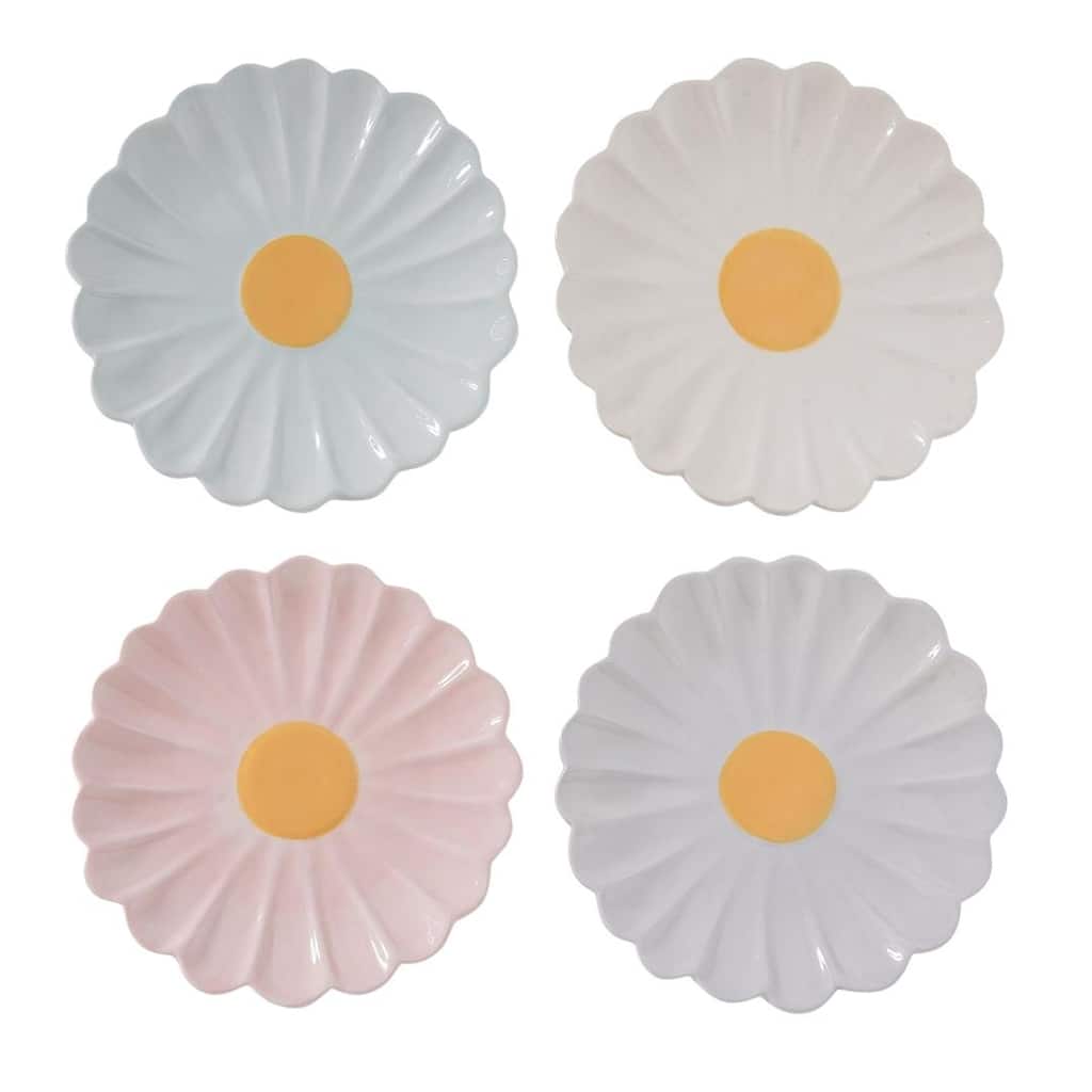 Transpac Ceramic Scalloped Flower Treat Plate Set of Home Decorations Set of 4 Easter