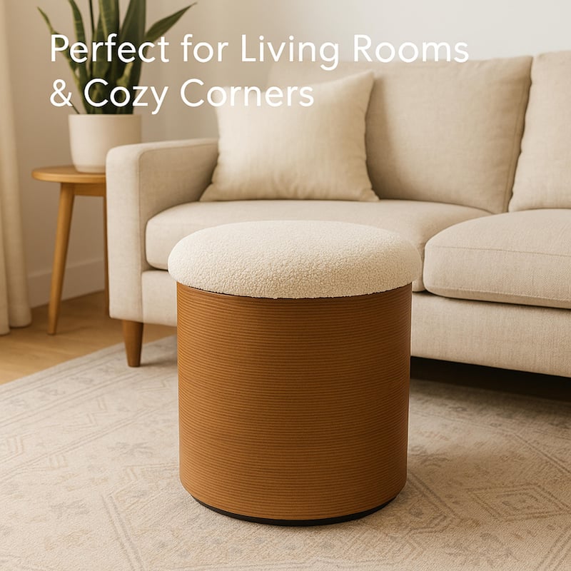 Boucle Round Storage Ottoman Foot Stool Small Ottoman for Living Room