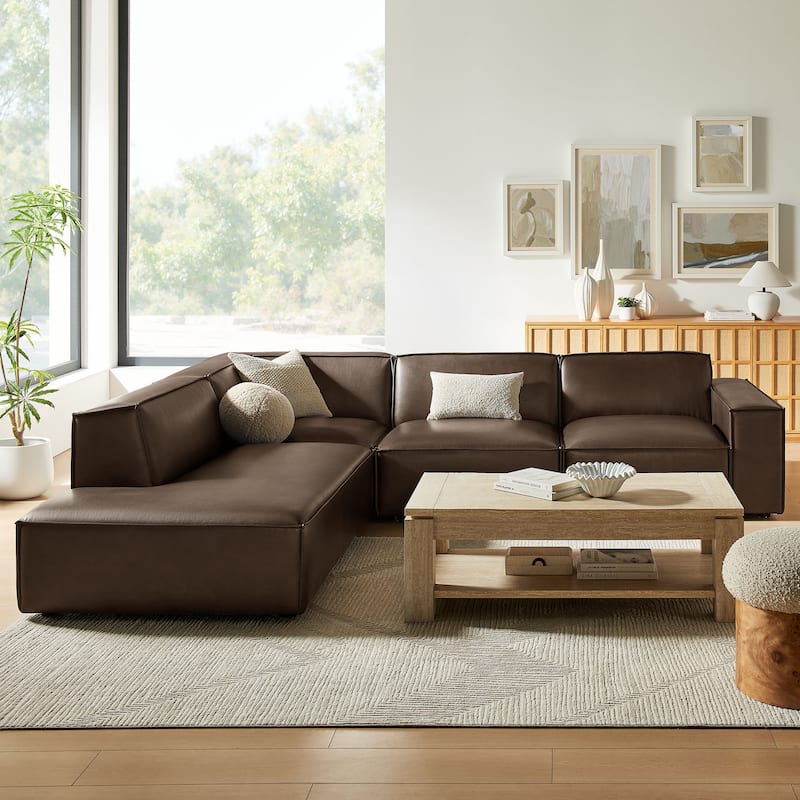 Restore 4-Piece Vegan Leather Modular L-Shaped Sofa - Espresso