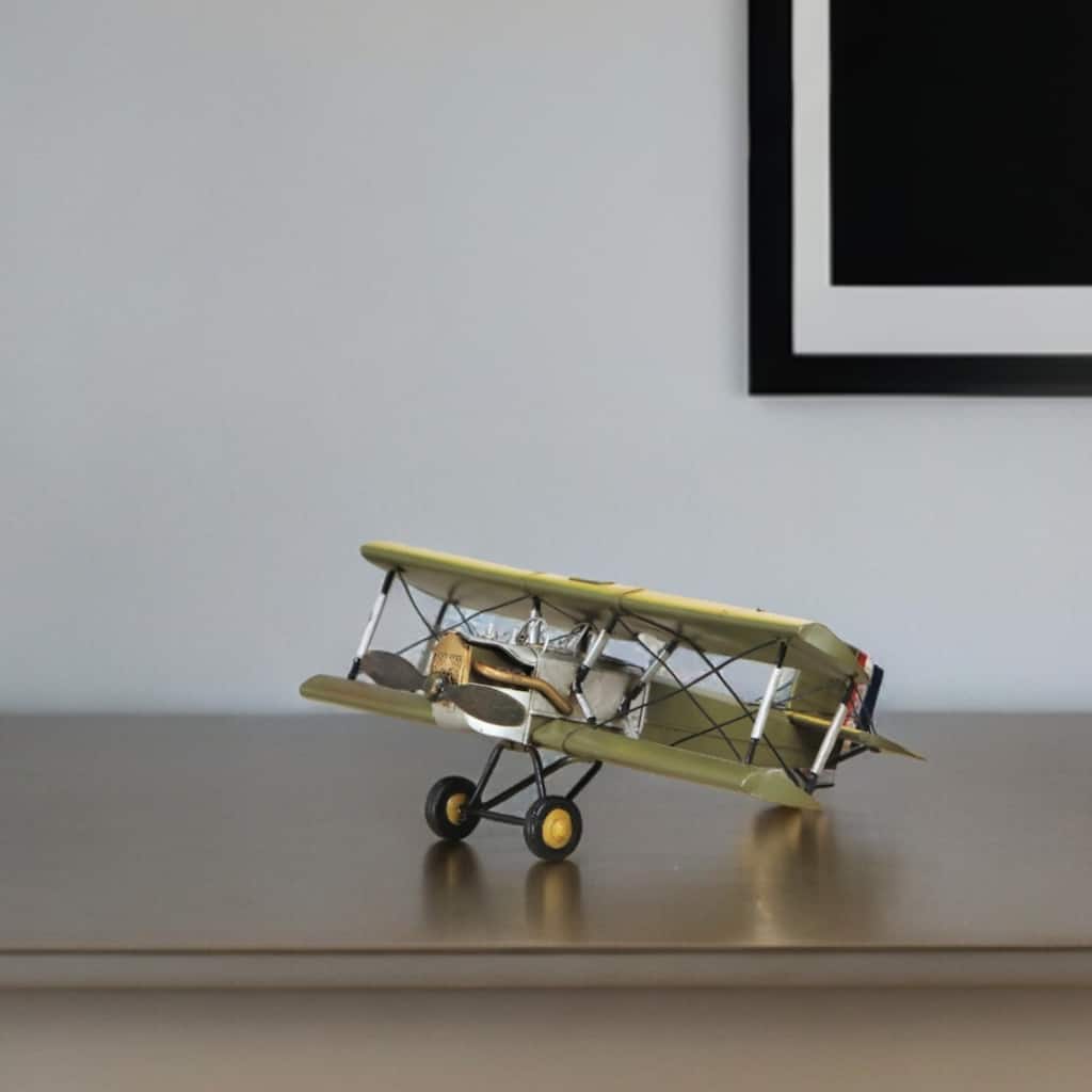 HomeRoots 6" Yellow and Green Metal Hand Painted Model Airplane - 11' X '5.75' X '14