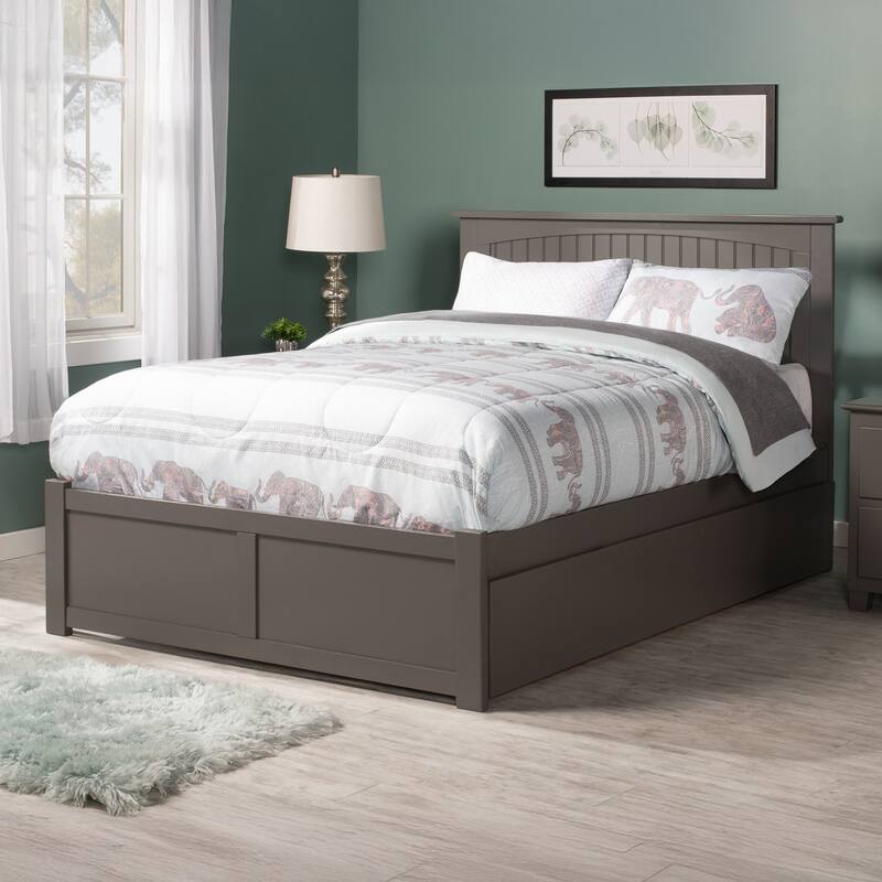 Nantucket King Solid Wood Platform Bed with Footboard & Twin XL Trundle in Grey