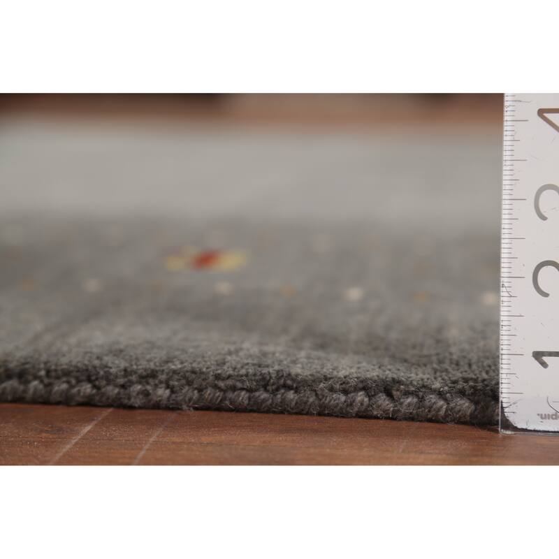 Gray Gabbeh Indian Area Rug Hand-Knotted Wool Carpet - 6'5"x 8'2"