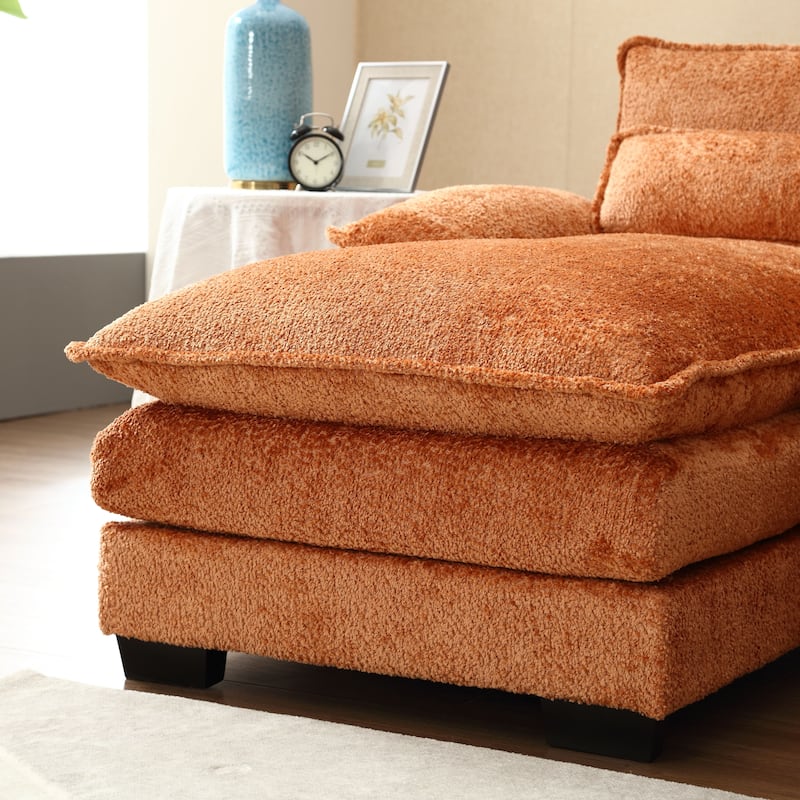 U Shaped Sectional Sofa,Modern Chenille Tufted Overstuffed Comfy Cloud 4 Seater Couch with Double Chaises & Pillows