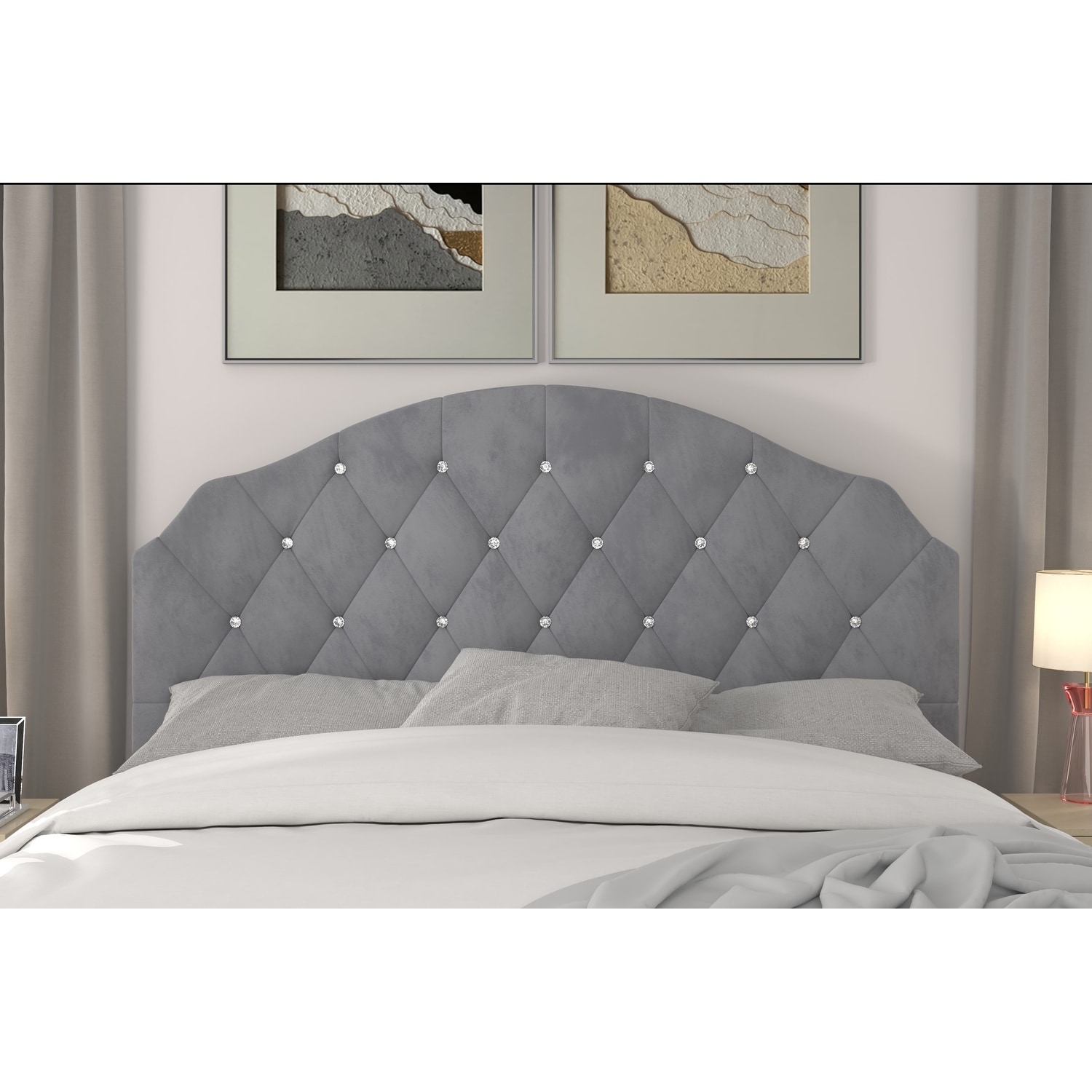 Evelina Plush Upholstered Bed Headboard with Nailhead Trim  -image