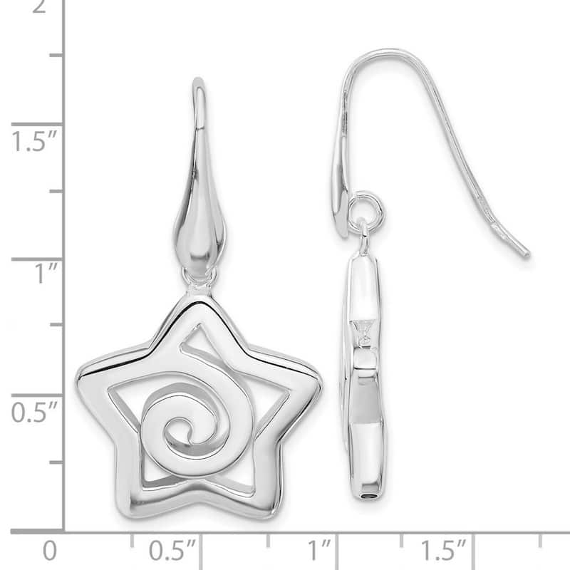 Curata 925 Sterling Silver 42x24mm Polished Star Dangle Post Earrings