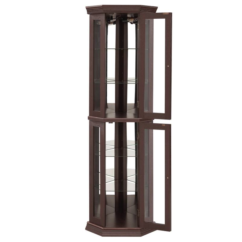 Lighted Corner Curio Cabinet - Glass Display Shelf with Tempered Glass Doors, Adjustable Shelving, and Included Bead Bulb