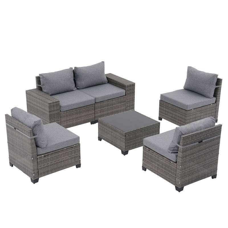 6-Piece 5 Person Patio Free Combination Wicker Conversation Set With Double Set Cushions Cover