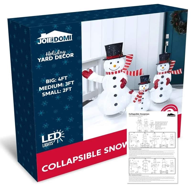 Joyfy 3Pcs 3D Christmas Collapsible Snowman Light with 270 White LED Lights