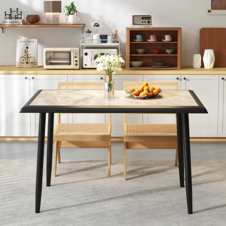 Sintered Stone Dining Table with Golden Metal Frame 4 Person Seating and Easy Maintenance - 44" x 28" x 30"