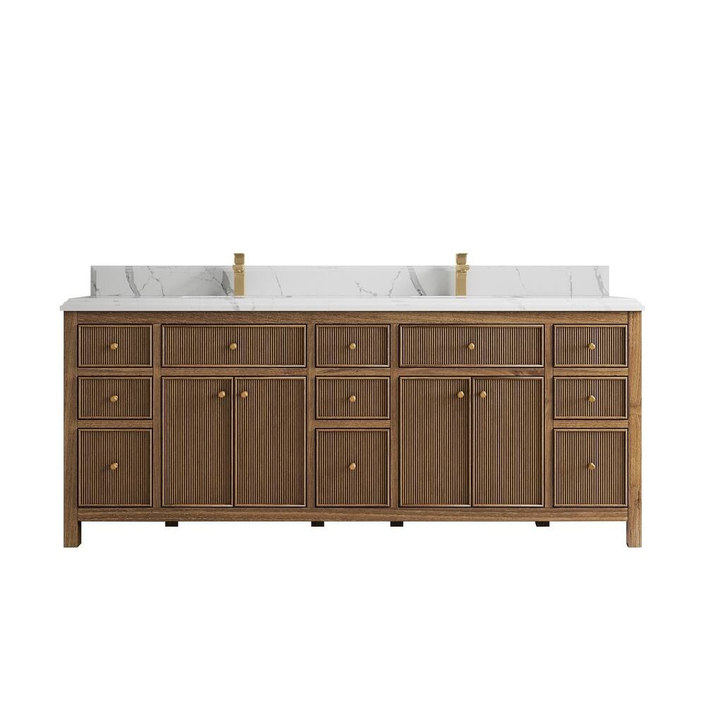 Willow Collections 84 in. W x 22 in. D Sonoma Teak Double Sink Bathroom Vanity with Countertop