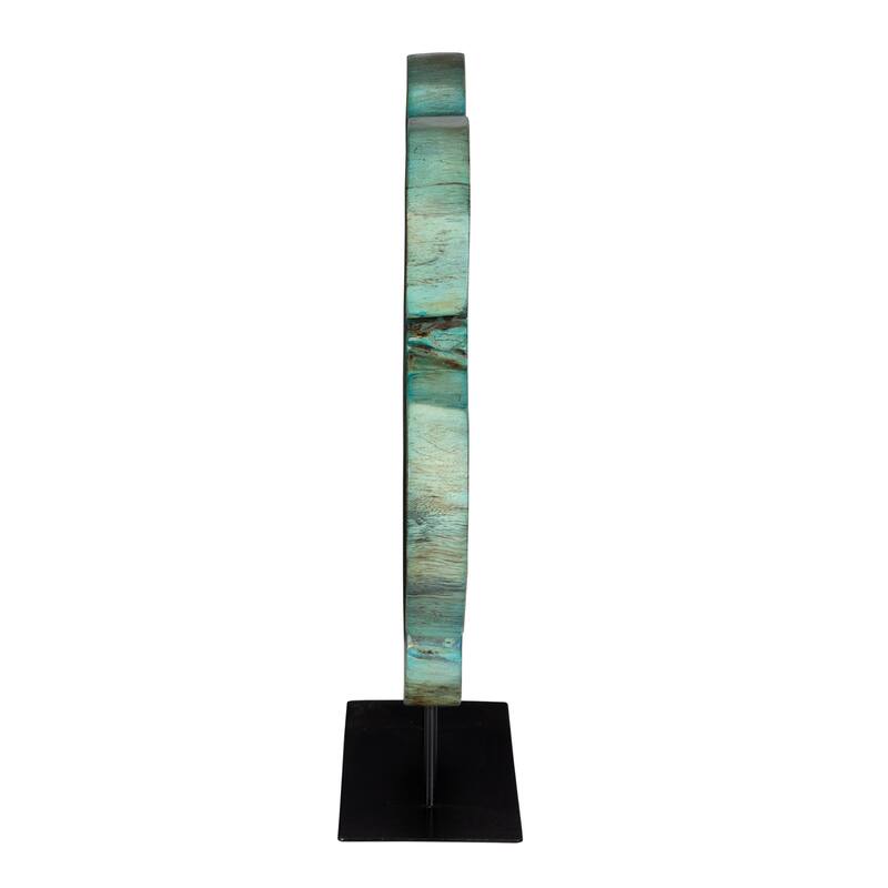 Rustic Tamarind Wood Sculpture - 22.75" - Teal Blue Finish