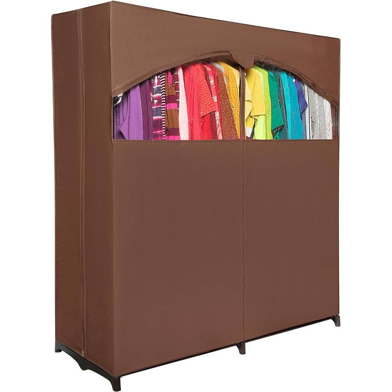 HOLDN’ STORAGE Portable Wardrobe Closet for Hanging Clothes - Large - Heavy Duty Hanging Rod with 50 Lb. Weight Capacity - Brown