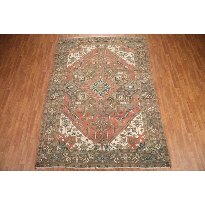 Hand Knotted Oriental 100% Wool Carpet Traditional Medallion Coral Heriz Area Rug - 10' 6'' X 7' 6''