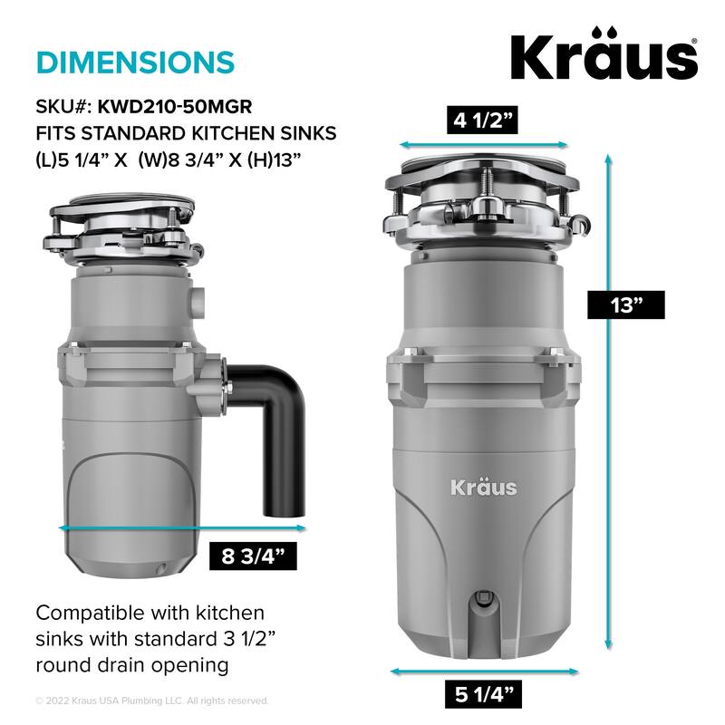 KRAUS WasteGuard Continuous Feed Garbage Disposal for Kitchen Sinks