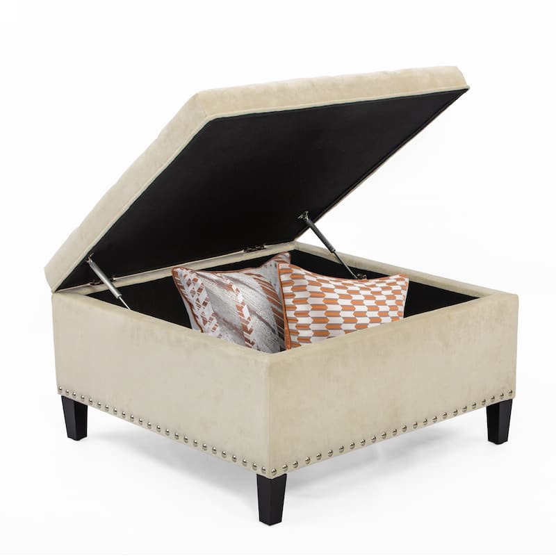 Adeco Square Footstool Storage Ottomans, Milk White