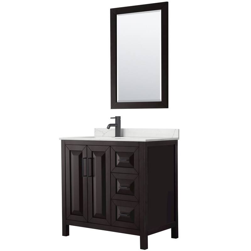 Wyndham Collection WCV252536S-QTZ-UNSM24 Daria 36" Free Standing - Dark Espresso / Giotto Quartz Top / Matte Black