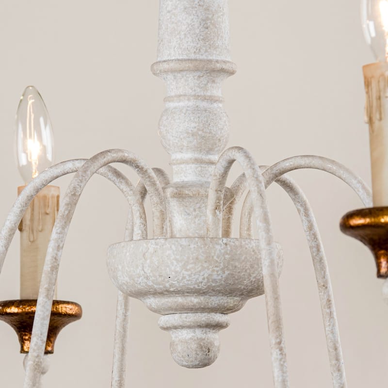 6-Light White Mid-Century Modern Dry rated Chandelier - 30.7 inches Lx 30.7 inches W x 25.2 inches H
