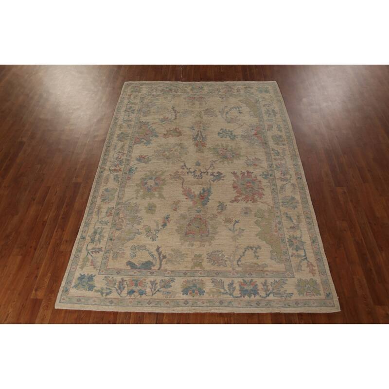 Vegetable Dye Oriental Oushak Turkish Rug Hand-Knotted Wool Carpet - 5'10"x 8'8"