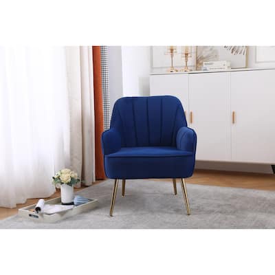 Navy Blue Single Chair Velvet Sherpa Armchair With Metal Legs