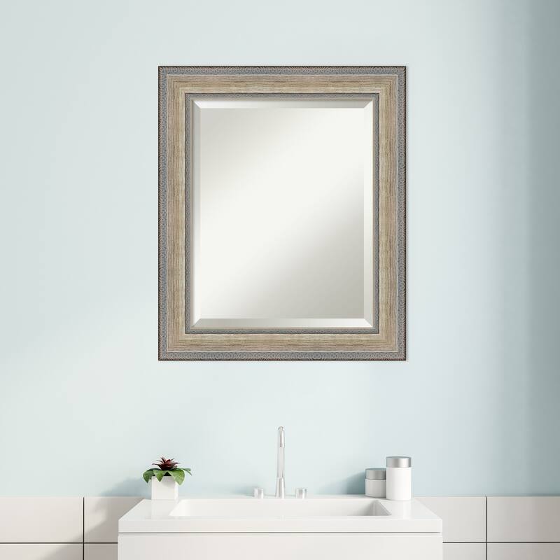 Fleur Silver Beveled Wood Framed Bathroom Vanity Wall Mirror - Fleur Champagne Silver