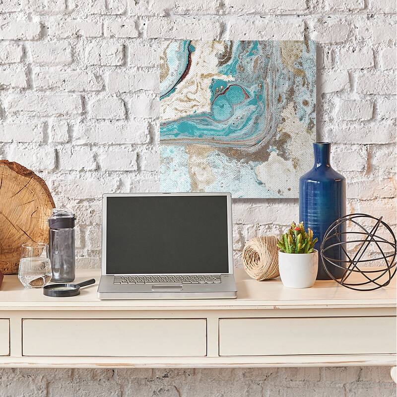 Stupell Abstract Fluid Turquoise Contrast Design Blue Brown Canvas Wall Art