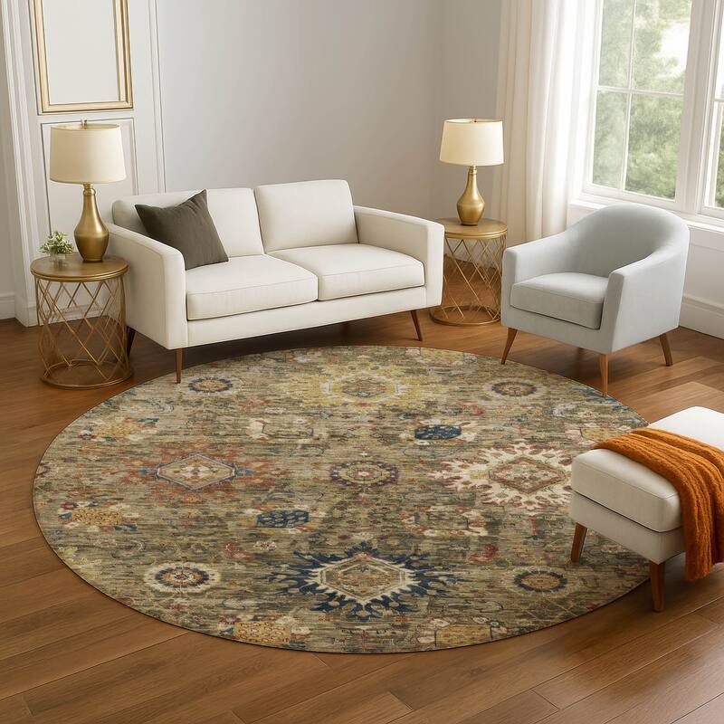 Premium Washable Super Soft Traditional Kashan Mayfield Rug - Brown - 8' x 8'