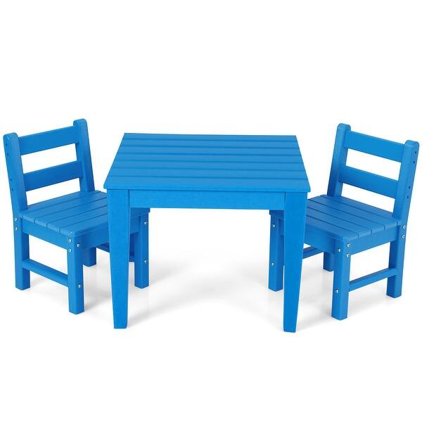 slide 2 of 40, Costway 3PCS Kids Table & 2 Chairs Set Outdoor Heavy-Duty All-Weather - See Details Blue