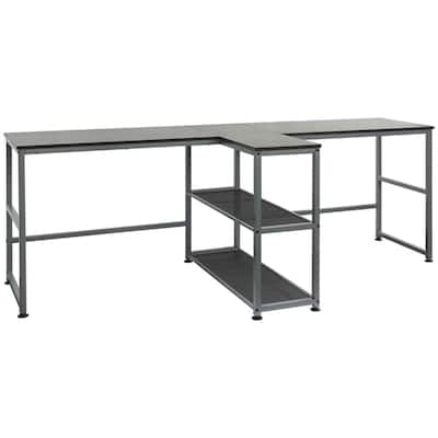 Double Workstation Desk with Storage Shelves Two Person Computer Table with Steel Frame for Home Office Study Room